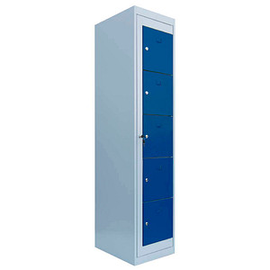 Image LÜLLMANN Schließfachschrank enzianblau, lichtgrau 526051, 5 Schließfächer 40,0 x 50,0 x 180,0 cm