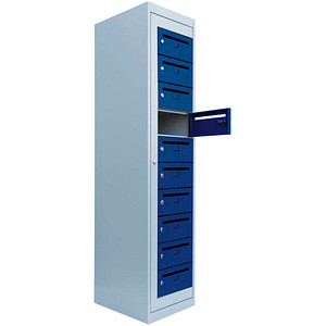 Image LÜLLMANN Schließfachschrank enzianblau, lichtgrau 526411, 10 Schließfächer 40,0 x 50,0 x 180,0 cm