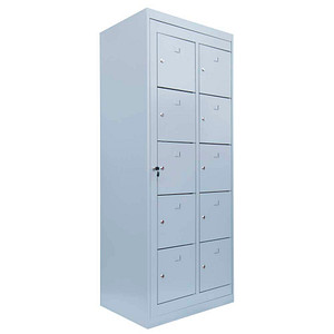 Image LÜLLMANN Schließfachschrank lichtgrau 526250, 10 Schließfächer 74,0 x 50,0 x 180,0 cm