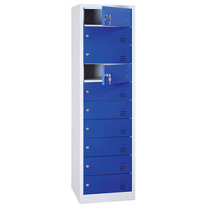 Image LÜLLMANN Schließfachschrank enzianblau, lichtgrau 526441, 10 Schließfächer 50,0 x 50,0 x 180,0 cm