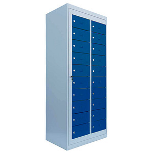 Image LÜLLMANN Schließfachschrank enzianblau, lichtgrau 526301, 20 Schließfächer 74,0 x 50,0 x 180,0 cm
