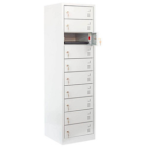 Image LÜLLMANN Schließfachschrank lichtgrau 526440, 10 Schließfächer 50,0 x 50,0 x 180,0 cm