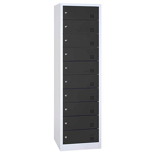 Image LÜLLMANN Schließfachschrank anthrazit, lichtgrau 526438, 10 Schließfächer 50,0 x 50,0 x 180,0 cm