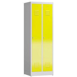 Image LÜLLMANN Spind ClassiX lichtgrau, zinkgelb X-510126, 2 Schließfächer 59,0 x 50,0 x 180,0 cm