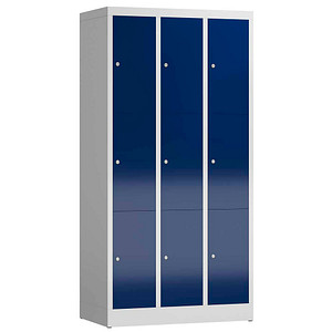Image LÜLLMANN Schließfachschrank ClassiX enzianblau, lichtgrau X-520331, 9 Schließfächer 87,0 x 50,0 x 180,0 cm