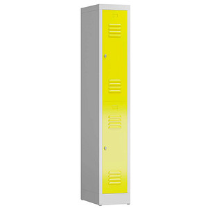 Image LÜLLMANN Spind ClassiX lichtgrau, zinkgelb X-520216, 2 Schließfächer 31,0 x 50,0 x 180,0 cm