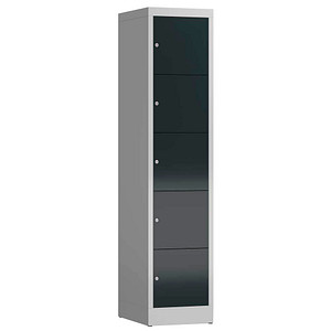 Image LÜLLMANN Schließfachschrank ClassiX anthrazit, lichtgrau X-523518, 5 Schließfächer 41,5 x 50,0 x 180,0 cm
