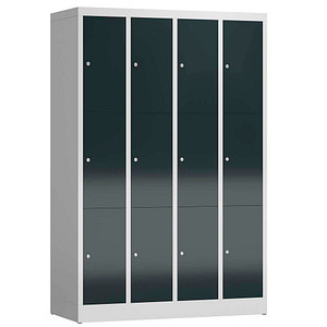 Image LÜLLMANN Schließfachschrank ClassiX anthrazit, lichtgrau X-520348, 12 Schließfächer 118,5 x 50,0 x 180,0 cm