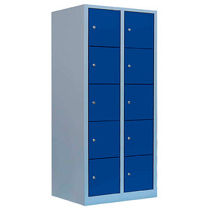Image LÜLLMANN Schließfachschrank enzianblau, lichtgrau 523921, 10 Schließfächer 80,0 x 50,0 x 190,0 cm