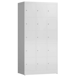 Image LÜLLMANN Schließfachschrank ClassiX lichtgrau X-520530, 15 Schließfächer 87,0 x 50,0 x 180,0 cm