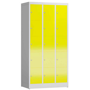 Image LÜLLMANN Schließfachschrank ClassiX lichtgrau, zinkgelb X-520536, 15 Schließfächer 87,0 x 50,0 x 180,0 cm