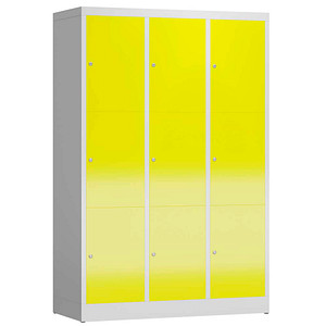 Image LÜLLMANN Schließfachschrank ClassiX lichtgrau, zinkgelb X-523336, 9 Schließfächer 118,5 x 50,0 x 180,0 cm