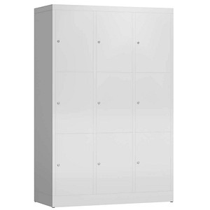 Image LÜLLMANN Schließfachschrank ClassiX lichtgrau X-523330, 9 Schließfächer 118,5 x 50,0 x 180,0 cm