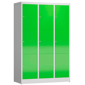Image LÜLLMANN Schließfachschrank ClassiX gelbgrün, lichtgrau X-523335, 9 Schließfächer 118,5 x 50,0 x 180,0 cm