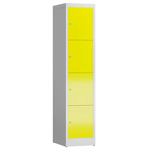 Image LÜLLMANN Schließfachschrank ClassiX lichtgrau, zinkgelb X-523416, 4 Schließfächer 41,5 x 50,0 x 180,0 cm