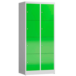 Image LÜLLMANN Schließfachschrank ClassiX gelbgrün, lichtgrau X-523425, 8 Schließfächer 80,0 x 50,0 x 180,0 cm