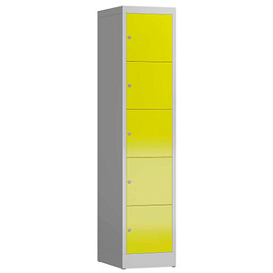 Image LÜLLMANN Schließfachschrank ClassiX lichtgrau, zinkgelb X-523516, 5 Schließfächer 41,5 x 50,0 x 180,0 cm