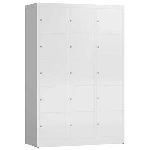 Image LÜLLMANN Schließfachschrank ClassiX signalweiß X-523537, 15 Schließfächer 118,5 x 50,0 x 180,0 cm