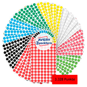 Image AVERY ZWECKFORM Klebepunkte 59994 schwarz, rot, blau, grün, gelb, weiß, leuchtr