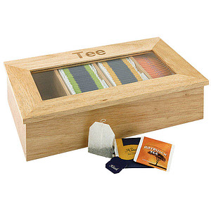 Image APS Teebox, aus Holz, 4 Kammern, hellbraun
