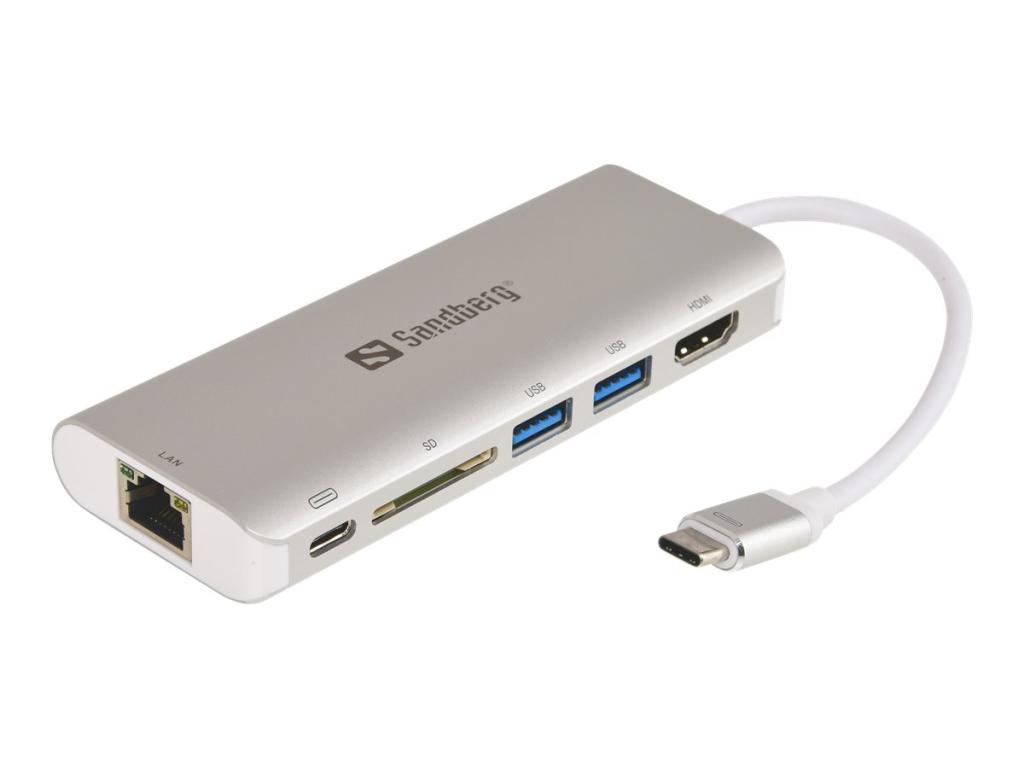 Image SANDBERG Adapter USB-C Dock HDMI+LAN+SD+USB,61W