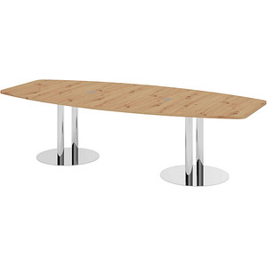 Image HAMMERBACHER Konferenztisch KT28S asteiche Tonnenform, Rundrohr chrom, 280,0 x 85,0 - 130,0 x 74,0 cm