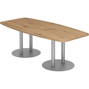 Image HAMMERBACHER Konferenztisch KT22S asteiche Tonnenform, Rundrohr silber, 220,0 x 83,0 - 103,0 x 74,5 cm