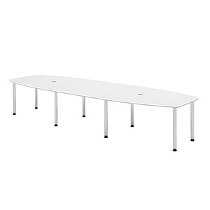 Image HAMMERBACHER Konferenztisch KT40C weiß Tonnenform, Rundrohr chrom, 400,0 x 85,0 - 130,0 x 72,0 - 74,0 cm