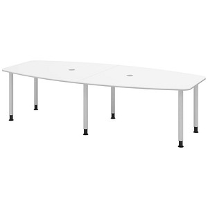 Image HAMMERBACHER Konferenztisch KT28C weiß Tonnenform, Rundrohr silber, 280,0 x 85,0 - 130,0 x 72,0 - 74,0 cm