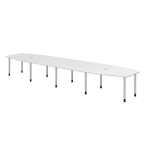 Image HAMMERBACHER Konferenztisch KT52C weiß Tonnenform, Rundrohr silber, 520,0 x 85,0 - 130,0 x 72,0 - 74,0 cm