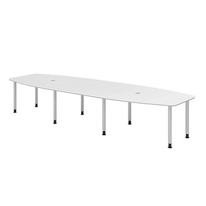 Image HAMMERBACHER Konferenztisch KT40C weiß Tonnenform, Rundrohr silber, 400,0 x 85,0 - 130,0 x 72,0 - 74,0 cm