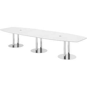 Image HAMMERBACHER Konferenztisch KT40S weiß Tonnenform, Rundrohr chrom, 400,0 x 85,0 - 130,0 x 74,0 cm