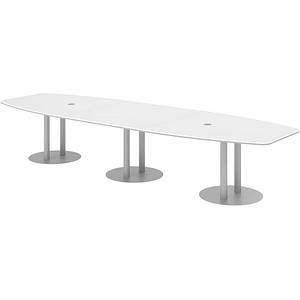 Image HAMMERBACHER Konferenztisch KT40S weiß Tonnenform, Rundrohr silber, 400,0 x 85,0 - 130,0 x 74,0 cm