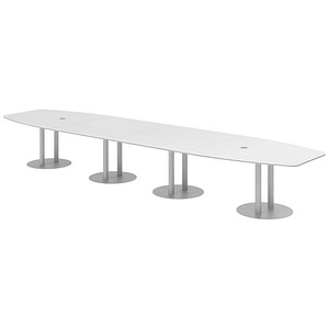 Image HAMMERBACHER Konferenztisch KT52S weiß Tonnenform, Rundrohr silber, 520,0 x 85,0 - 130,0 x 74,0 cm