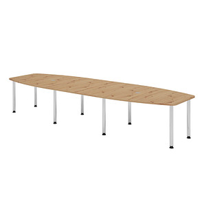 Image HAMMERBACHER Konferenztisch KT40C asteiche Tonnenform, Rundrohr chrom, 400,0 x 85,0 - 130,0 x 72,0 - 74,0 cm