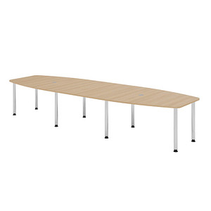 Image HAMMERBACHER Konferenztisch KT40C eiche Tonnenform, Rundrohr chrom, 400,0 x 85,0 - 130,0 x 72,0 - 74,0 cm