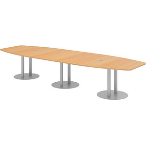 Image HAMMERBACHER Konferenztisch KT40S buche Tonnenform, Rundrohr silber, 400,0 x 85,0 - 130,0 x 74,0 cm