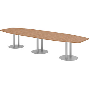 Image HAMMERBACHER Konferenztisch KT40S nussbaum Tonnenform, Rundrohr silber, 400,0 x 85,0 - 130,0 x 74,0 cm