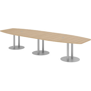 Image HAMMERBACHER Konferenztisch KT40S eiche Tonnenform, Rundrohr silber, 400,0 x 85,0 - 130,0 x 74,0 cm