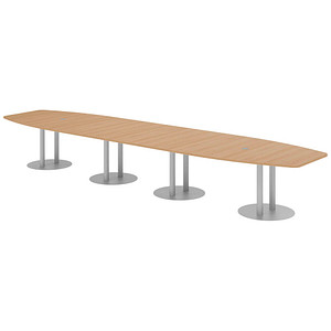 Image HAMMERBACHER Konferenztisch KT52S eiche Tonnenform, Rundrohr silber, 520,0 x 85,0 - 130,0 x 74,0 cm