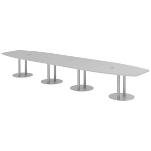 Image HAMMERBACHER Konferenztisch KT52S lichtgrau Tonnenform, Rundrohr silber, 520,0 x 85,0 - 130,0 x 74,0 cm