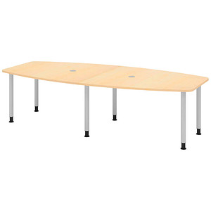 Image HAMMERBACHER Konferenztisch KT28C ahorn Tonnenform, Rundrohr silber, 280,0 x 85,0 - 130,0 x 72,0 - 74,0 cm