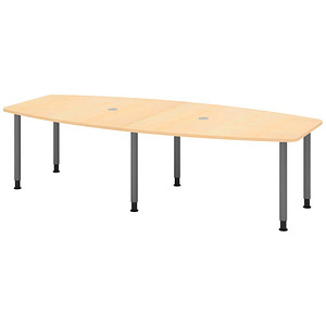 Image HAMMERBACHER Konferenztisch KT28C ahorn Tonnenform, Rundrohr grau, 280,0 x 85,0/130,0 x 72,0 - 74,0 cm