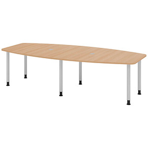 Image HAMMERBACHER Konferenztisch KT28C eiche Tonnenform, Rundrohr silber, 280,0 x 85,0 - 130,0 x 72,0 - 74,0 cm