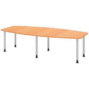 Image HAMMERBACHER Konferenztisch KT28C buche Tonnenform, Rundrohr silber, 280,0 x 85,0 - 130,0 x 72,0 - 74,0 cm