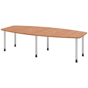 Image HAMMERBACHER Konferenztisch KT28C nussbaum Tonnenform, Rundrohr silber, 280,0 x 85,0 - 130,0 x 72,0 - 74,0 cm