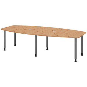 Image HAMMERBACHER Konferenztisch KT28C asteiche Tonnenform, Rundrohr grau, 280,0 x 85,0/130,0 x 72,0 - 74,0 cm