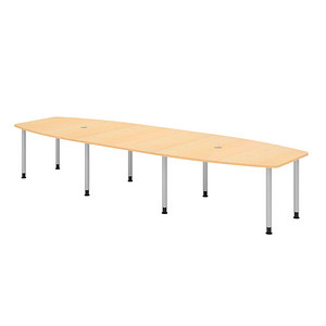 Image HAMMERBACHER Konferenztisch KT40C ahorn Tonnenform, Rundrohr silber, 400,0 x 85,0 - 130,0 x 72,0 - 74,0 cm