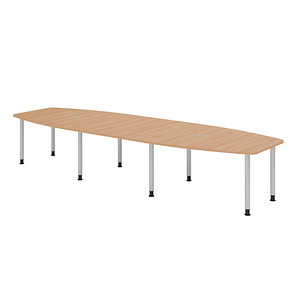 Image HAMMERBACHER Konferenztisch KT40C eiche Tonnenform, Rundrohr silber, 400,0 x 85,0 - 130,0 x 72,0 - 74,0 cm
