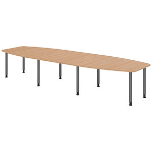 Image HAMMERBACHER Konferenztisch KT40C eiche Tonnenform, Rundrohr grau, 400,0 x 85,0/130,0 x 72,0 - 74,0 cm